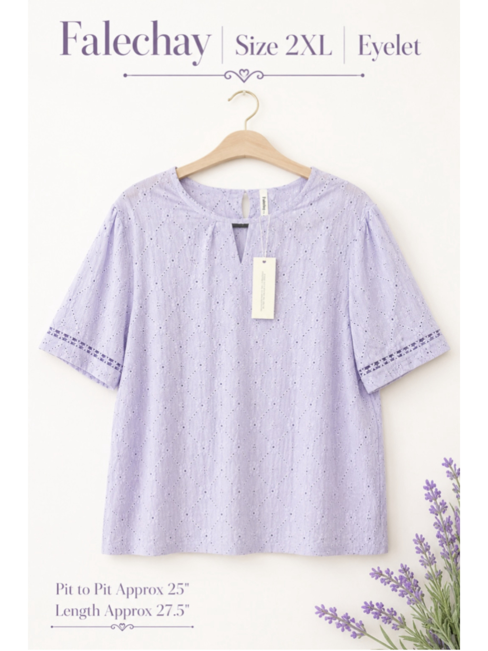 Falechay 2XL Lavender Eyelet Blouse NWT Plus Size Lilac Textured Top - Picture 2 of 10